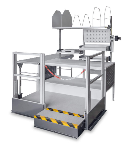 Plateforme élévatrice ERGO-line avec convoyeur à rouleaux